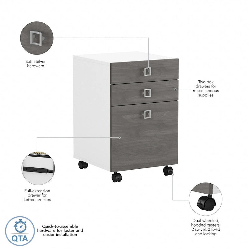 3-Drawer Mobile File Cabinet, Pure White