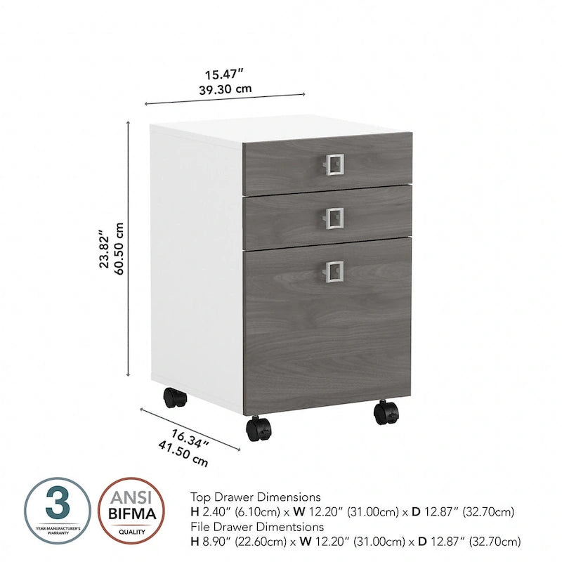 3-Drawer Mobile File Cabinet, Pure White