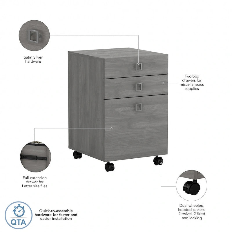3-Drawer Mobile File Cabinet, Pure White