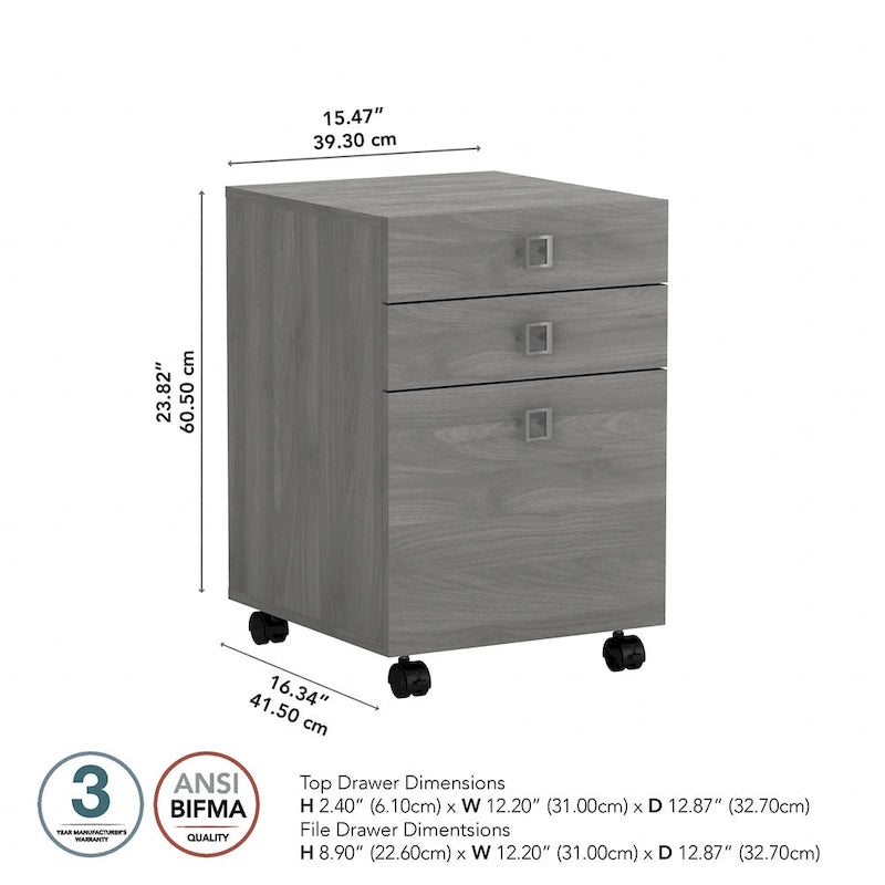 3-Drawer Mobile File Cabinet, Pure White