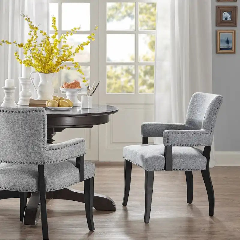 Chaise de salle à manger avec accoudoirs 1 pièce, chaises de salle à manger avec garniture cloutée argentée