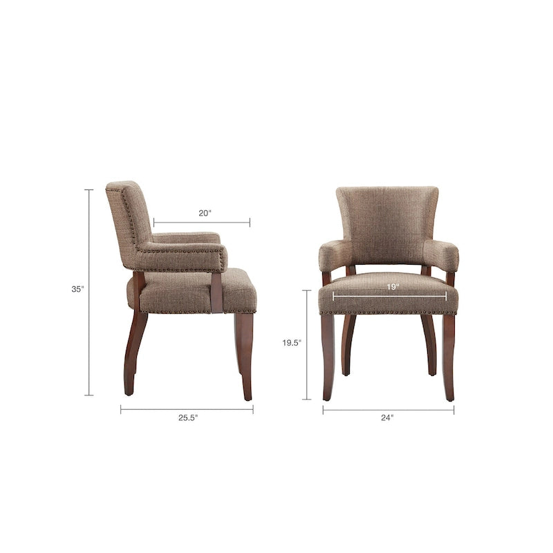 Chaise de salle à manger avec accoudoirs 1 pièce, chaises de salle à manger avec garniture cloutée argentée