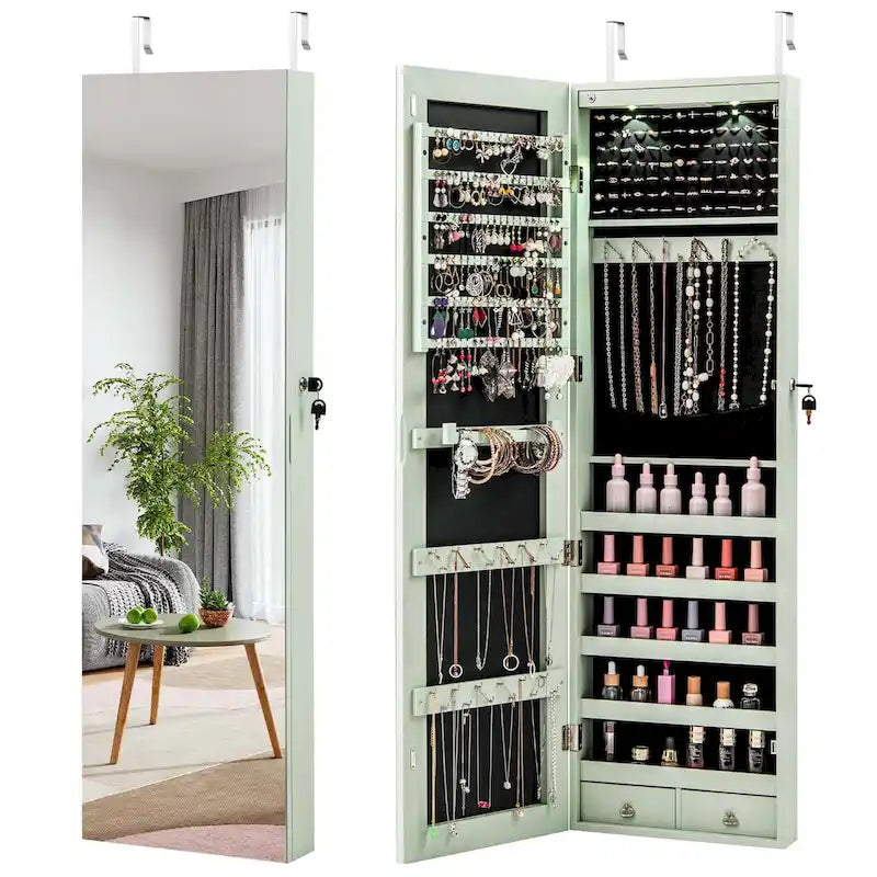 Miroir mural et organisateur de rangement de bijoux à monter sur une porte