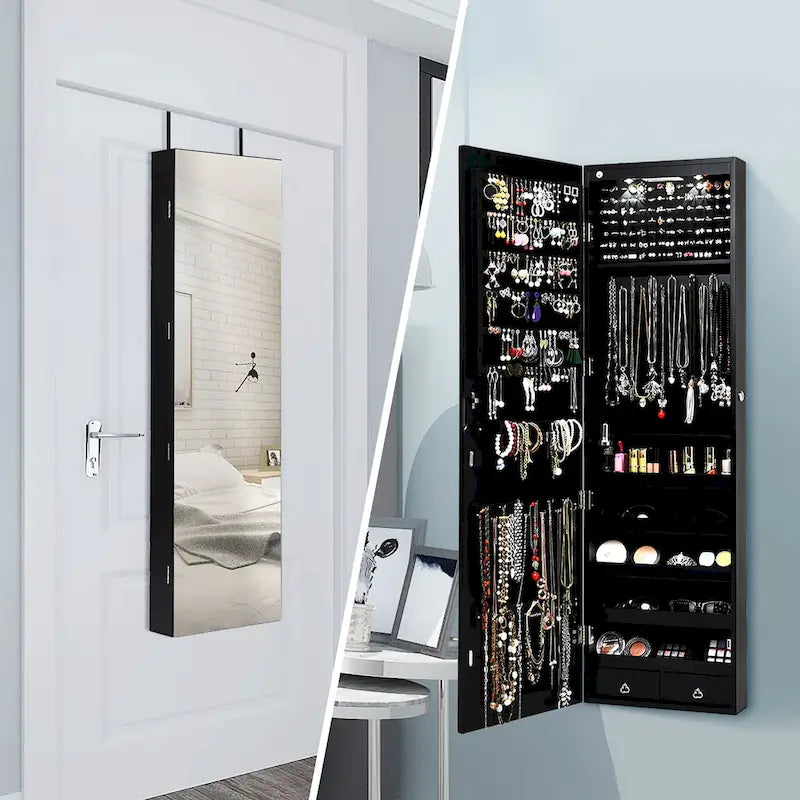 Miroir mural et organisateur de rangement de bijoux à monter sur une porte