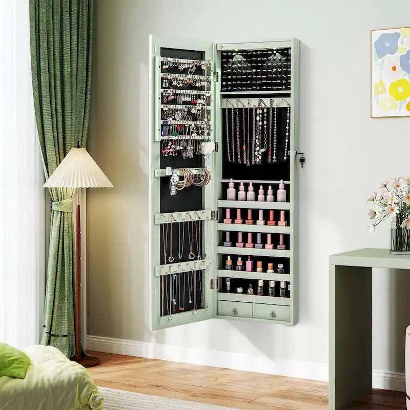 Miroir mural et organisateur de rangement de bijoux à monter sur une porte