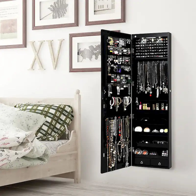 Miroir mural et organisateur de rangement de bijoux à monter sur une porte