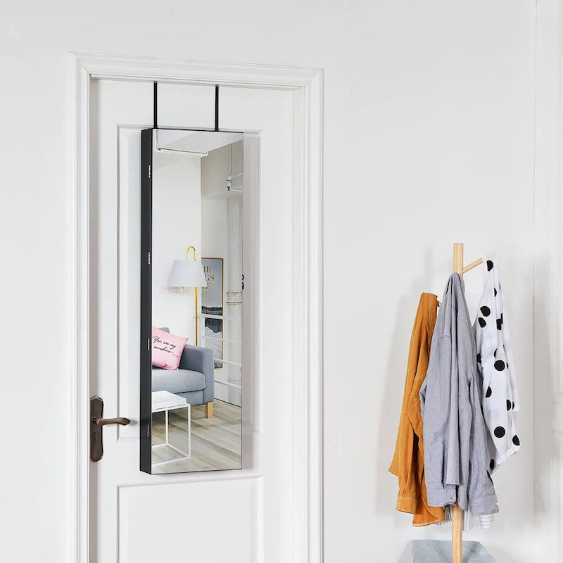 Miroir mural et organisateur de rangement de bijoux à monter sur une porte