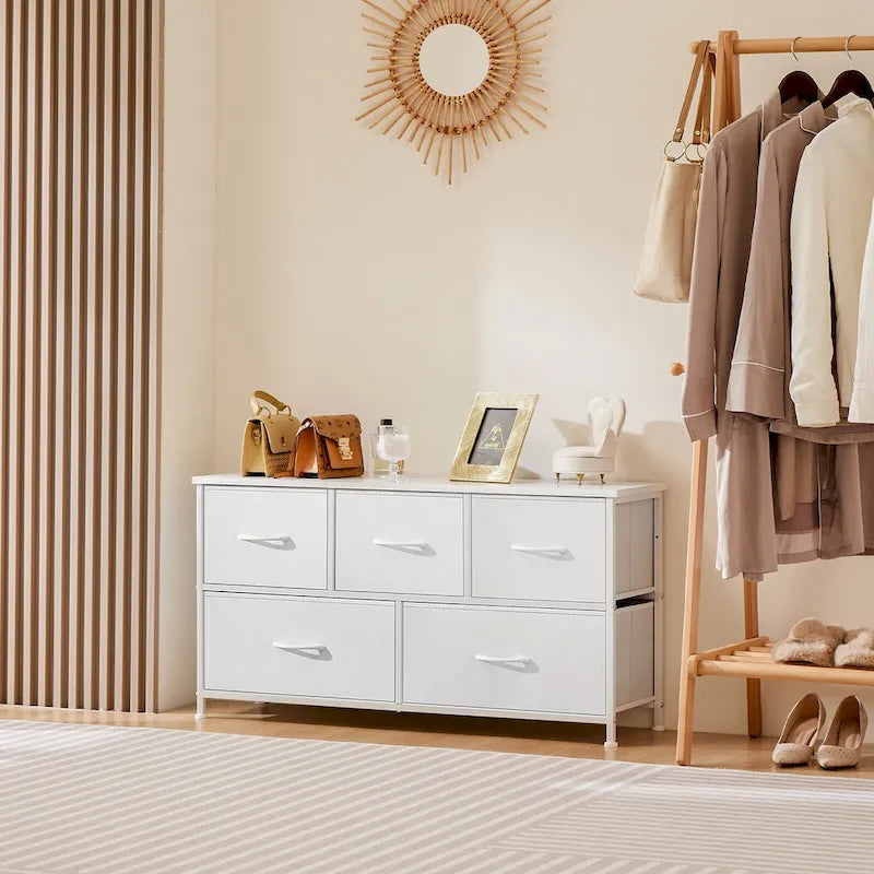 Tour de rangement haute avec 5 tiroirs en tissu