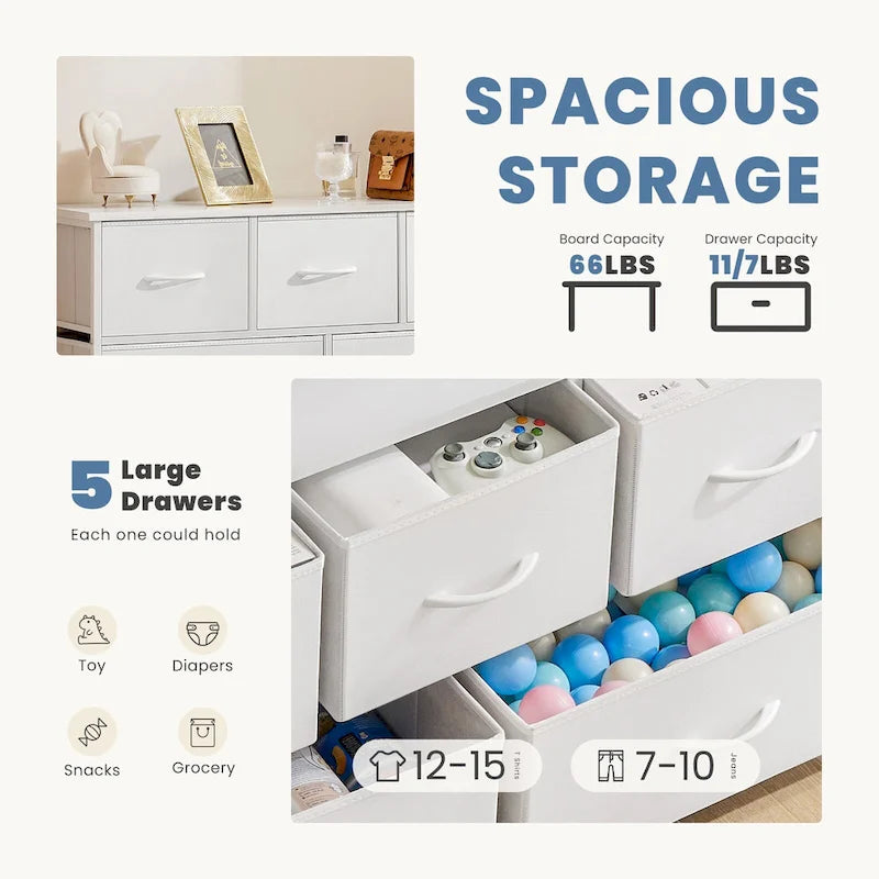 Tour de rangement haute avec 5 tiroirs en tissu
