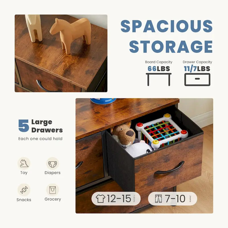 Tour de rangement haute avec 5 tiroirs en tissu