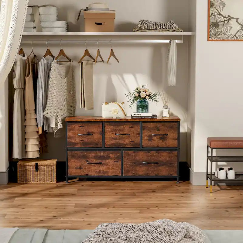 Tour de rangement haute avec 5 tiroirs en tissu