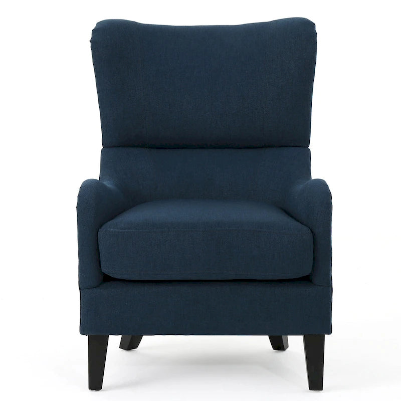 Fauteuil d'appoint moderne 27" à haut dossier, bleu marine, avec pieds en bois de bouleau et dossier incurvé pour salon