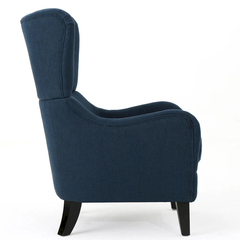Fauteuil d'appoint moderne 27" à haut dossier, bleu marine, avec pieds en bois de bouleau et dossier incurvé pour salon