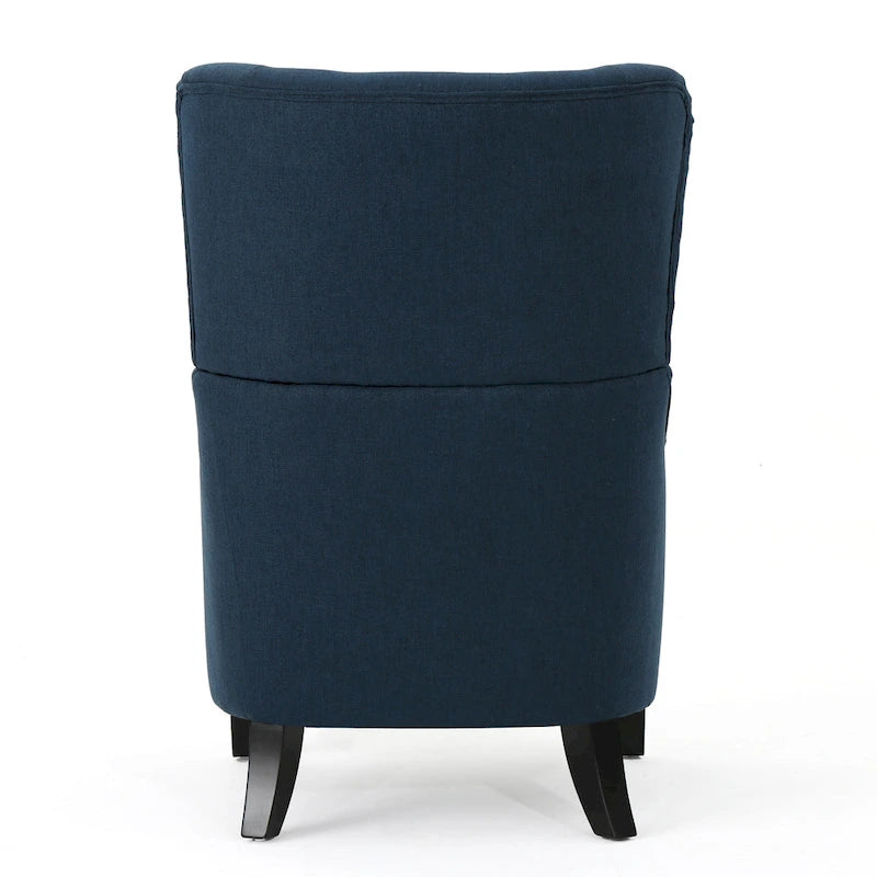 Fauteuil d'appoint moderne 27" à haut dossier, bleu marine, avec pieds en bois de bouleau et dossier incurvé pour salon