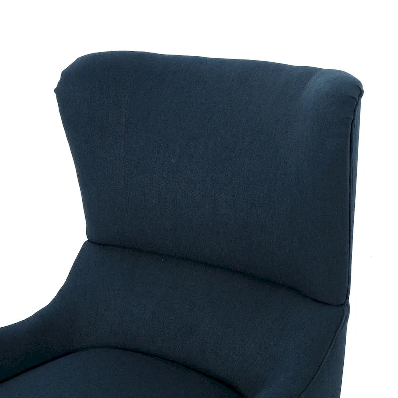Fauteuil d'appoint moderne 27" à haut dossier, bleu marine, avec pieds en bois de bouleau et dossier incurvé pour salon