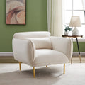 Fauteuil d'appoint moderne en velours beige de 93 cm avec pieds en métal robustes pour le salon
