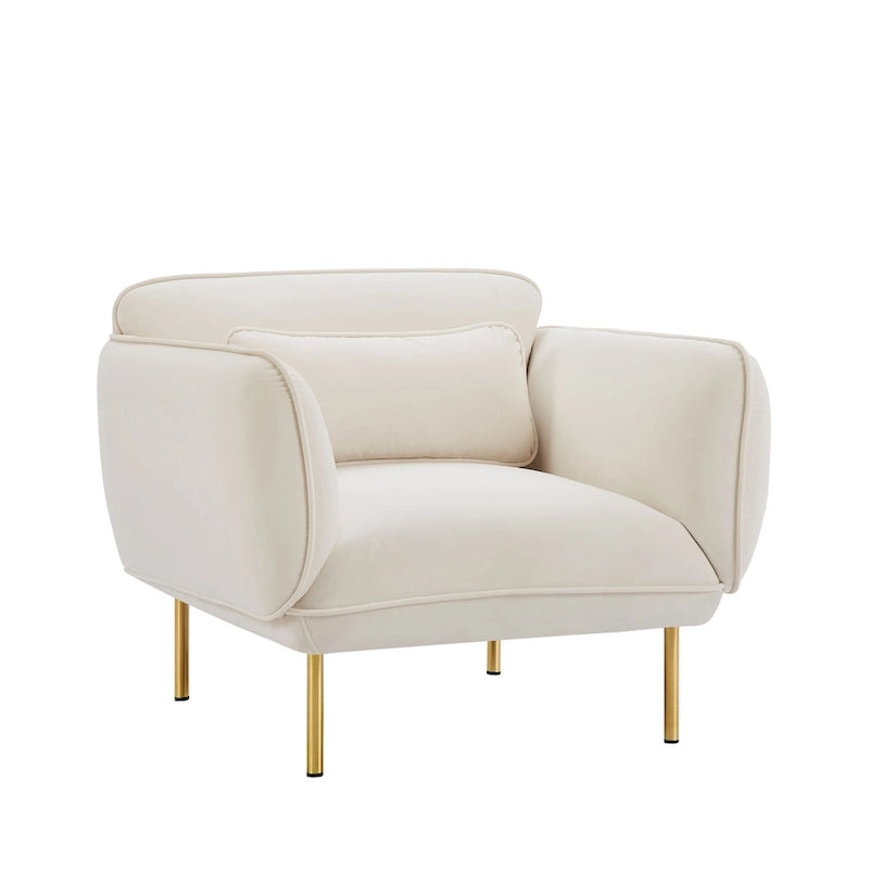 Fauteuil d'appoint moderne en velours beige de 93 cm avec pieds en métal robustes pour le salon