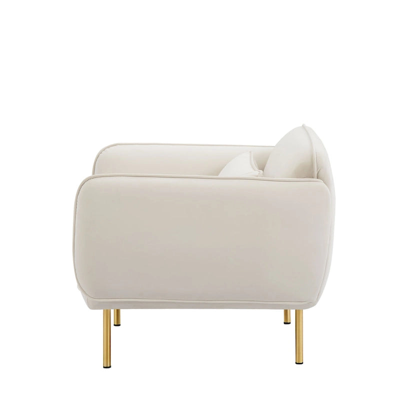Fauteuil d'appoint moderne en velours beige de 93 cm avec pieds en métal robustes pour le salon