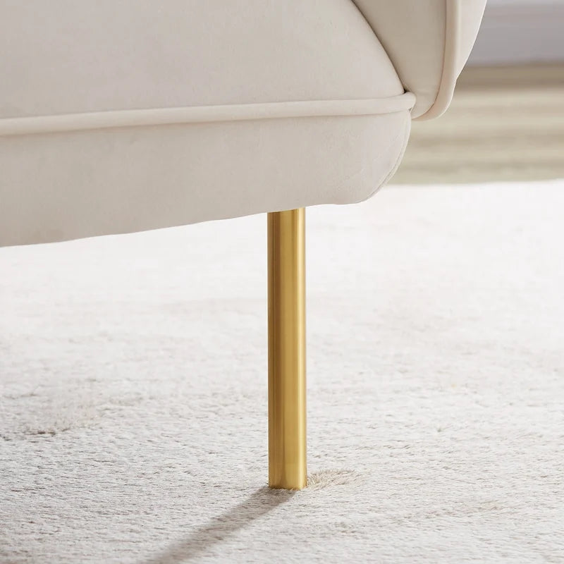 Fauteuil d'appoint moderne en velours beige de 93 cm avec pieds en métal robustes pour le salon