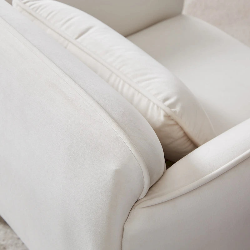 Fauteuil d'appoint moderne en velours beige de 93 cm avec pieds en métal robustes pour le salon