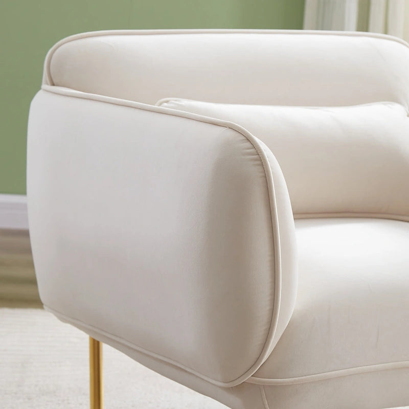 Fauteuil d'appoint moderne en velours beige de 93 cm avec pieds en métal robustes pour le salon