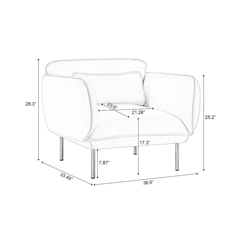 Fauteuil d'appoint moderne en velours beige de 93 cm avec pieds en métal robustes pour le salon