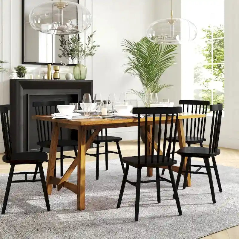 Table à manger en bois massif de qualité commerciale avec piètement tréteau
