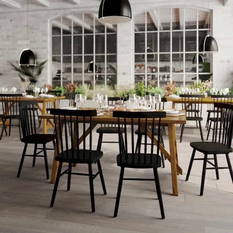 Table à manger en bois massif de qualité commerciale avec piètement tréteau