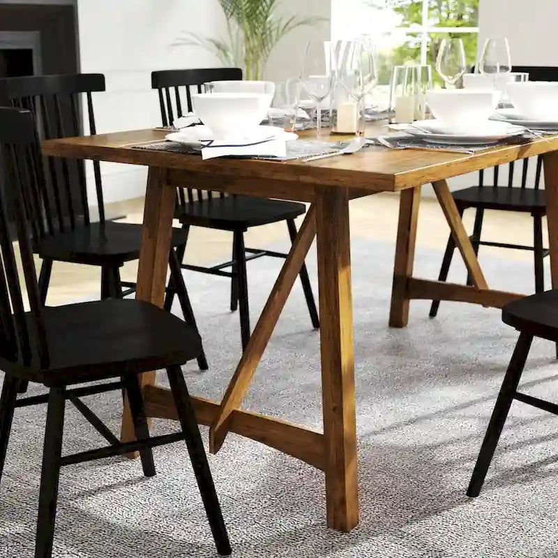 Table à manger en bois massif de qualité commerciale avec piètement tréteau