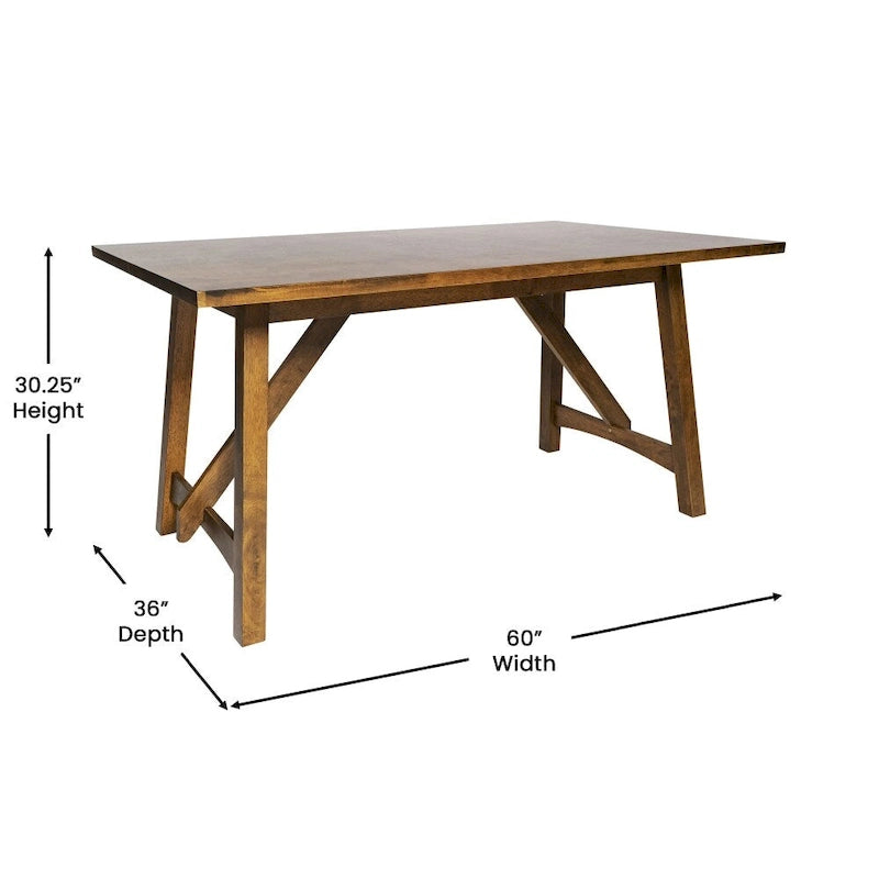 Table à manger en bois massif de qualité commerciale avec piètement tréteau