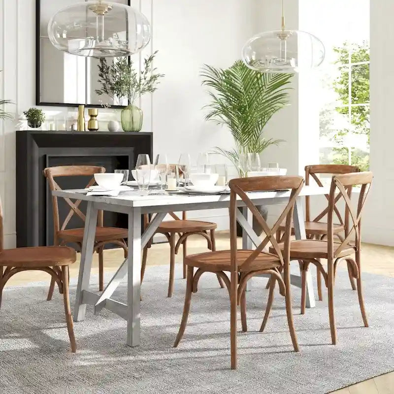 Table à manger en bois massif de qualité commerciale avec piètement tréteau