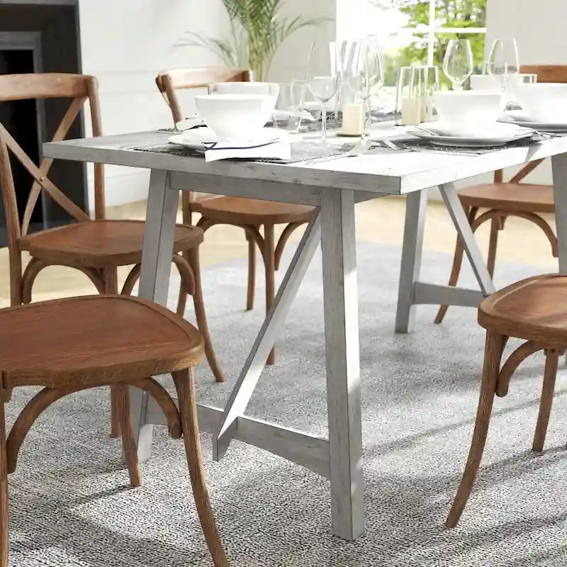 Table à manger en bois massif de qualité commerciale avec piètement tréteau