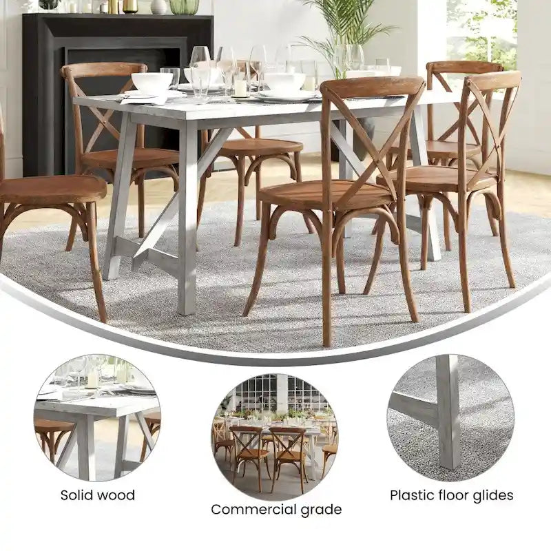 Table à manger en bois massif de qualité commerciale avec piètement tréteau