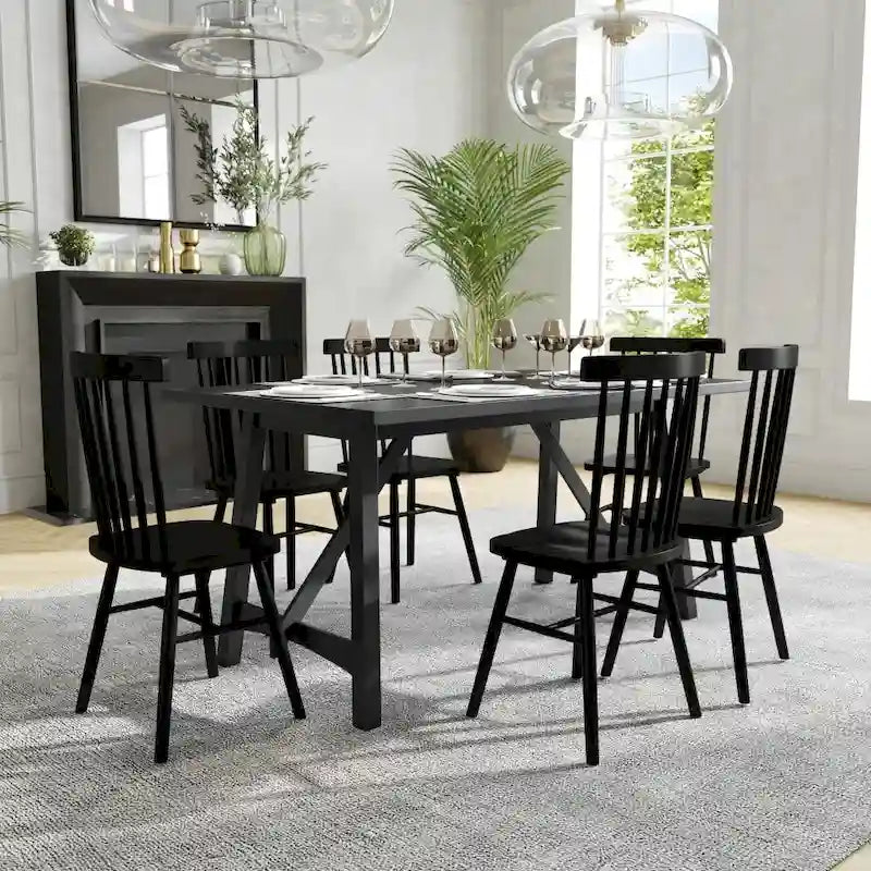 Table à manger en bois massif de qualité commerciale avec piètement tréteau