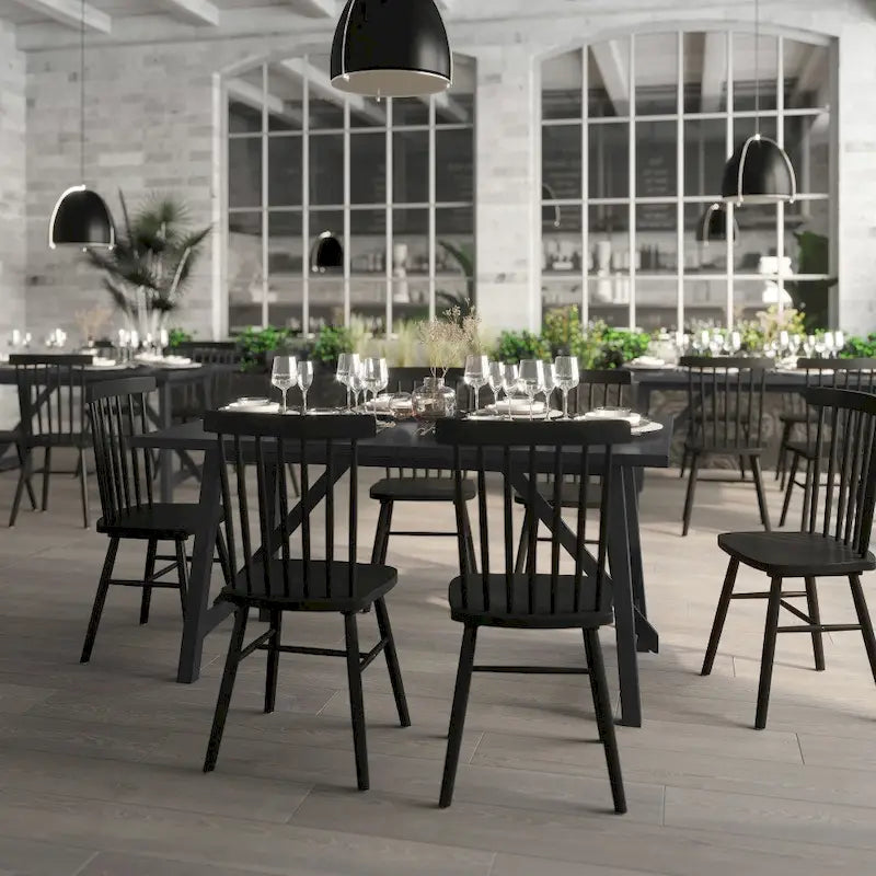 Table à manger en bois massif de qualité commerciale avec piètement tréteau