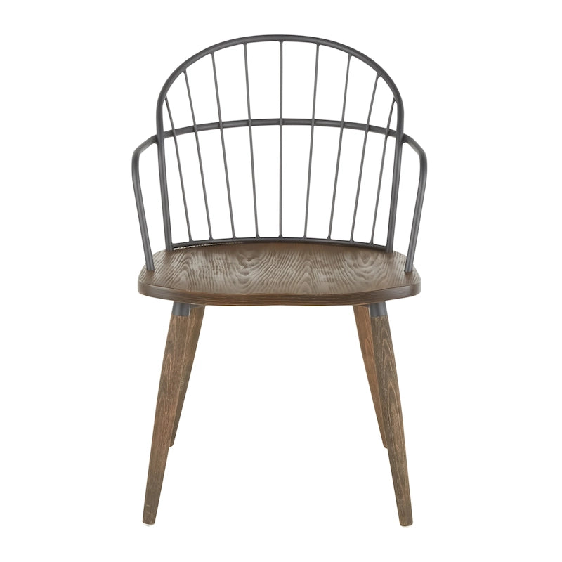 Chaise industrielle à dossier fuseau en noyer foncé et métal noir