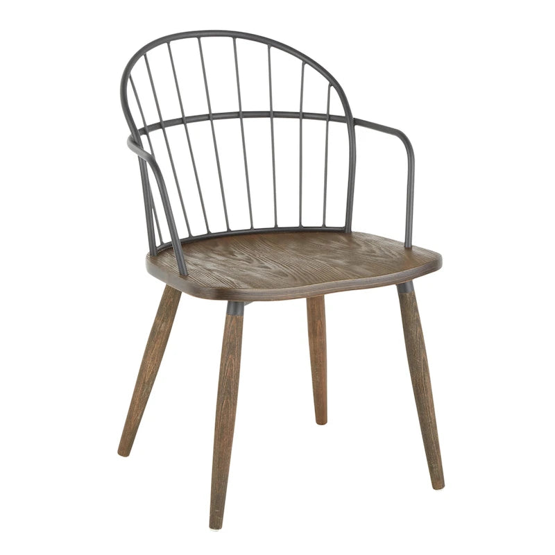 Chaise industrielle à dossier fuseau en noyer foncé et métal noir