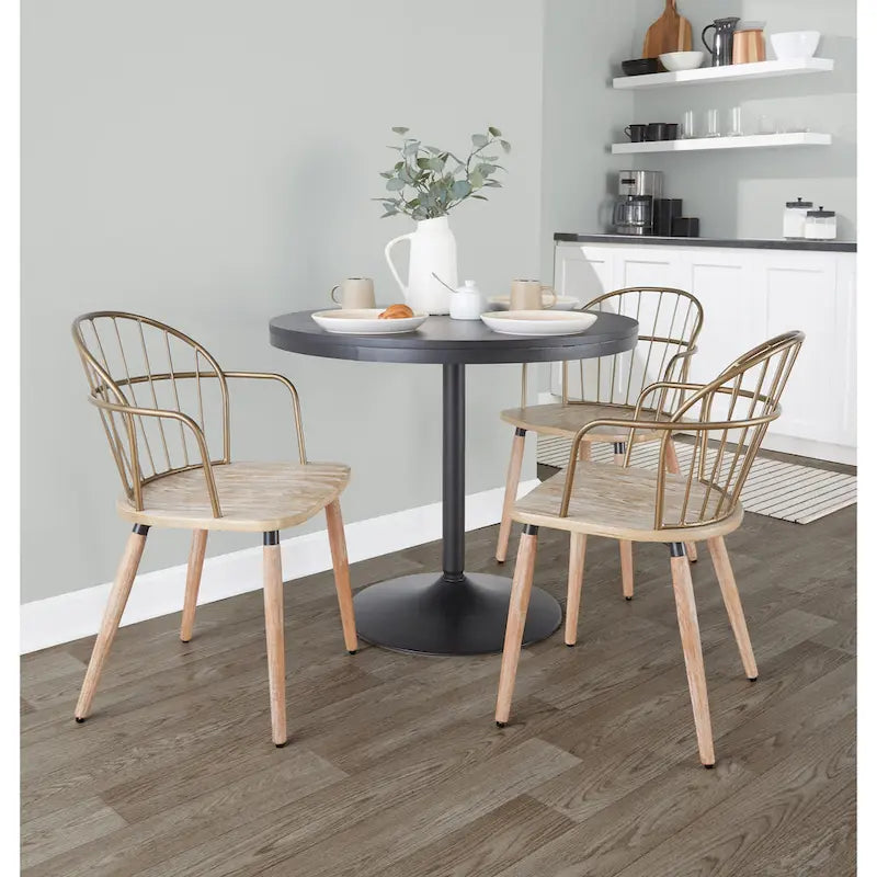 Chaise industrielle à dossier fuseau en noyer foncé et métal noir