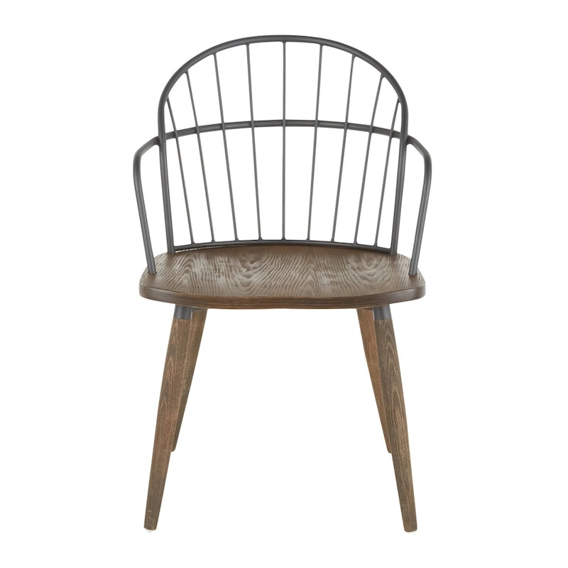 Chaise industrielle à dossier fuseau en noyer foncé et métal noir