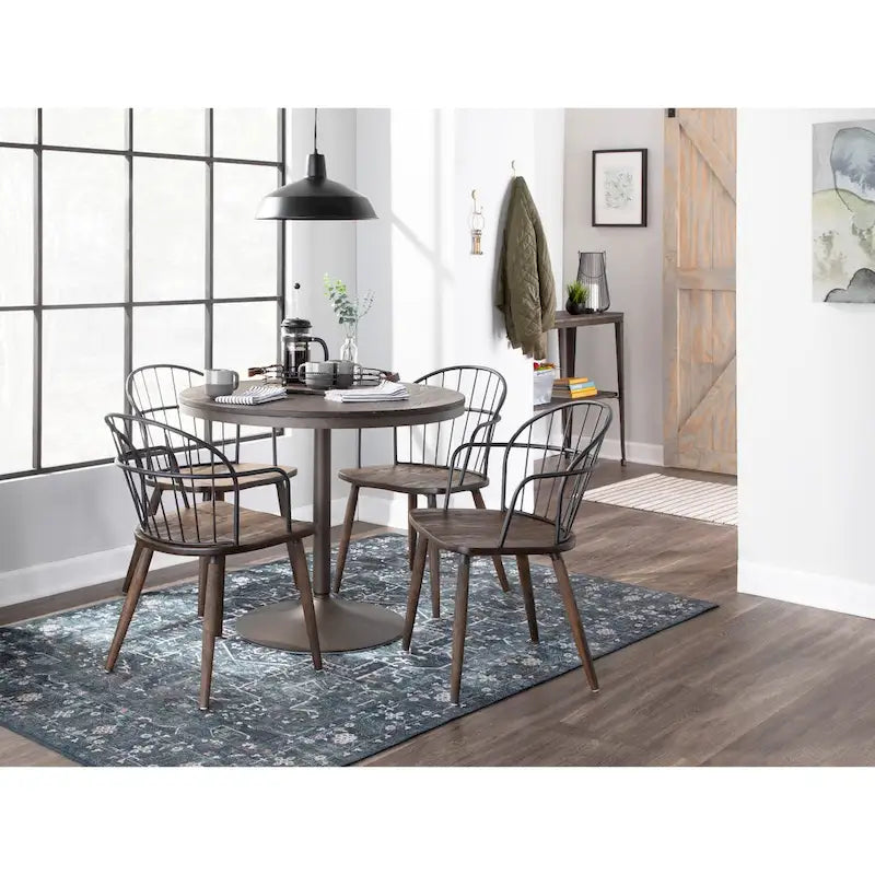 Chaise industrielle à dossier fuseau en noyer foncé et métal noir