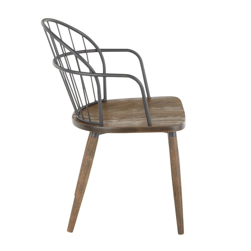 Chaise industrielle à dossier fuseau en noyer foncé et métal noir