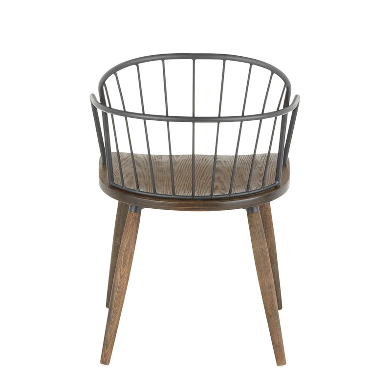 Chaise industrielle à dossier fuseau en noyer foncé et métal noir