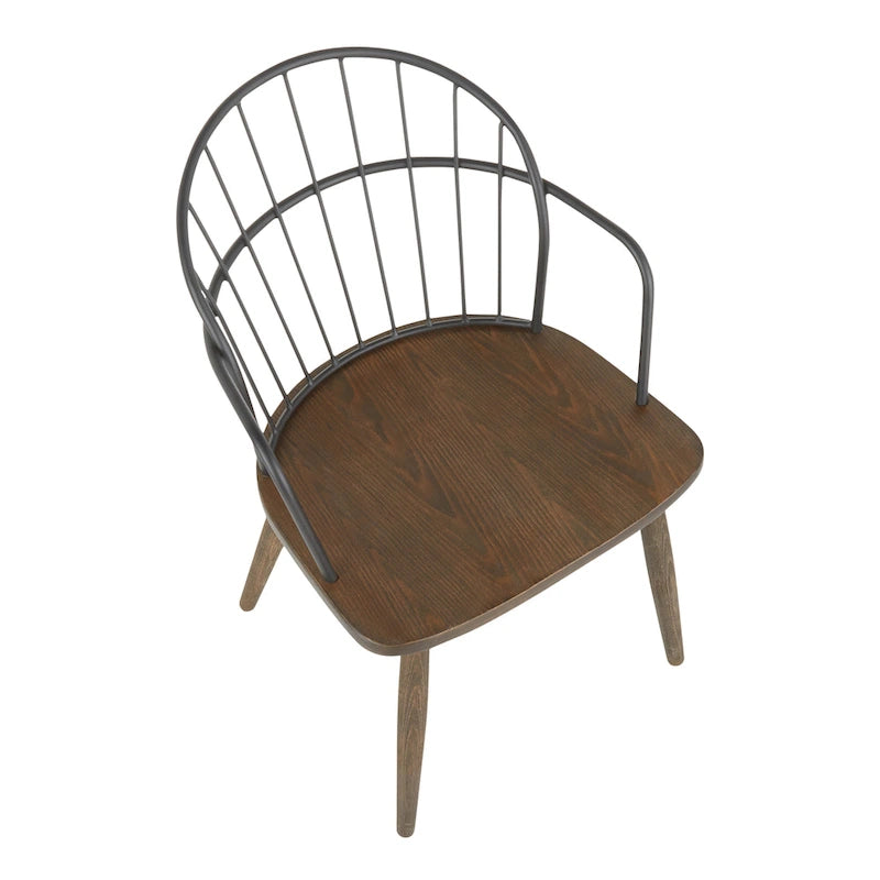 Chaise industrielle à dossier fuseau en noyer foncé et métal noir