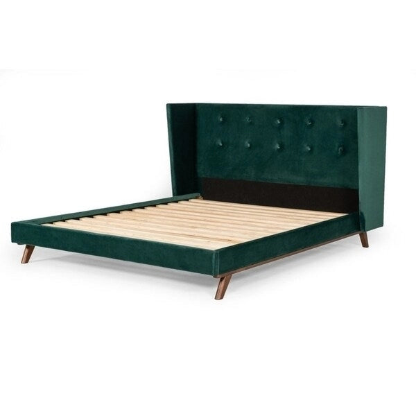 Lit moderne en velours vert et noyer