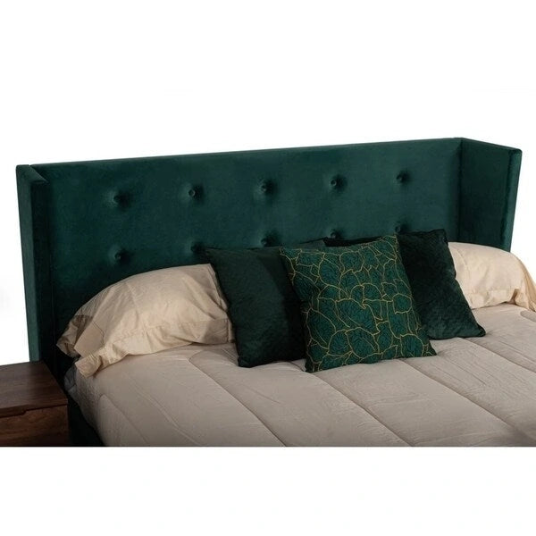 Lit moderne en velours vert et noyer