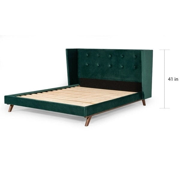 Lit moderne en velours vert et noyer