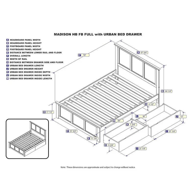 Lit plateforme double avec 2 tiroirs de rangement Noyer