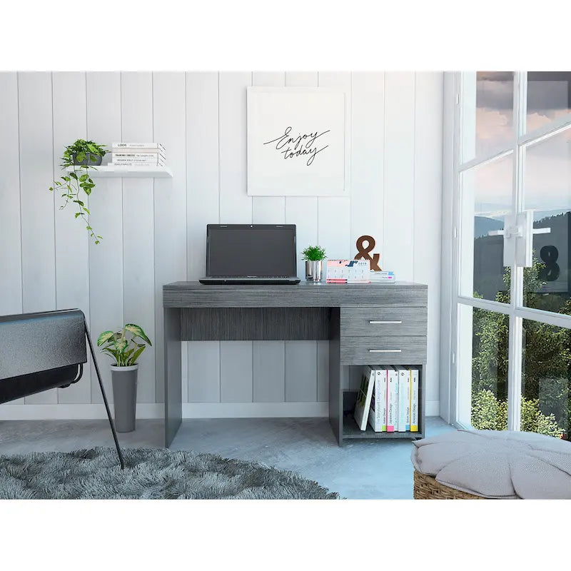 Bureau informatique avec deux tiroirs et un meuble de rangement