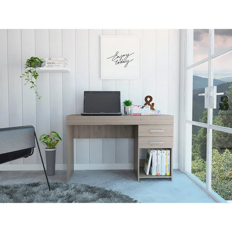Bureau informatique avec deux tiroirs et un meuble de rangement