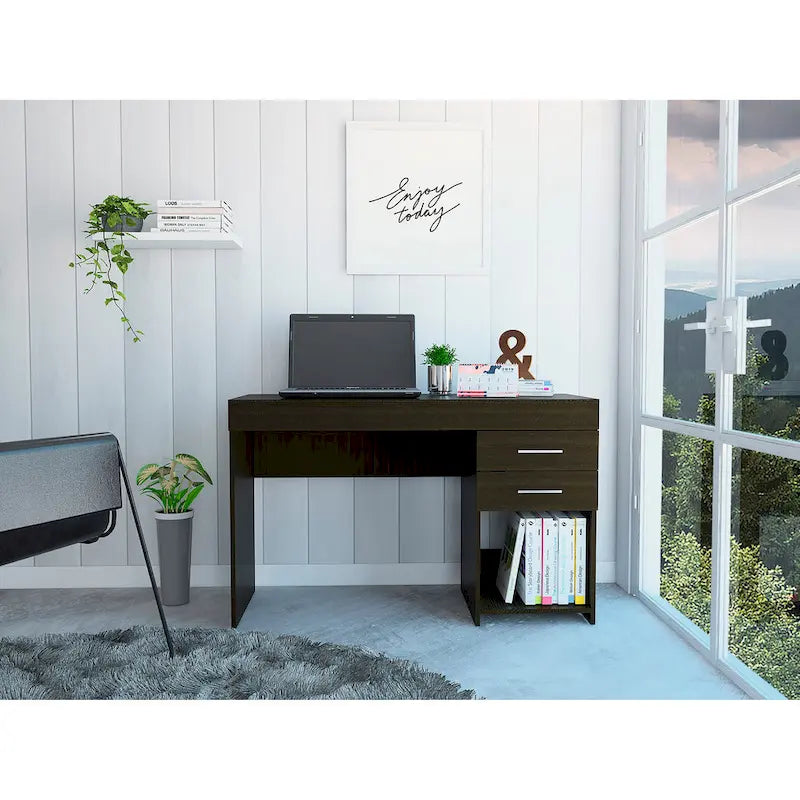 Bureau informatique avec deux tiroirs et un meuble de rangement